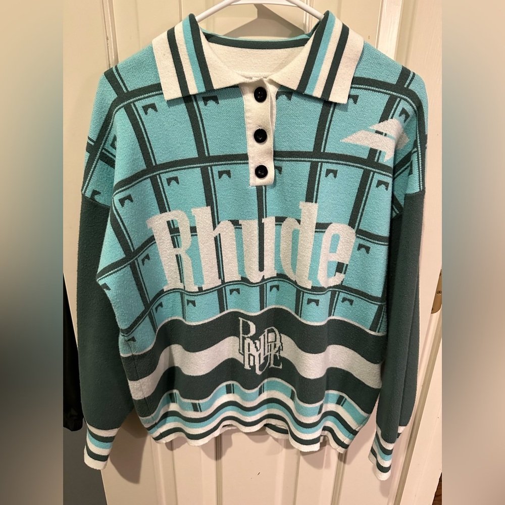 RHUDE COTTON KNIT CARDIGAN SWEATER